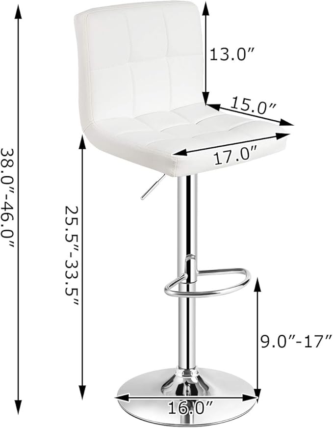 COSTWAY Adjustable Bar Stools Set of 2, Modern Swivel PU Leather Bar Chair with Backrest, Soft Cushioned Seat, Footrest, Sturdy Metal Frame, Comfortable Barstools for Kitchen Island, Pub, White
