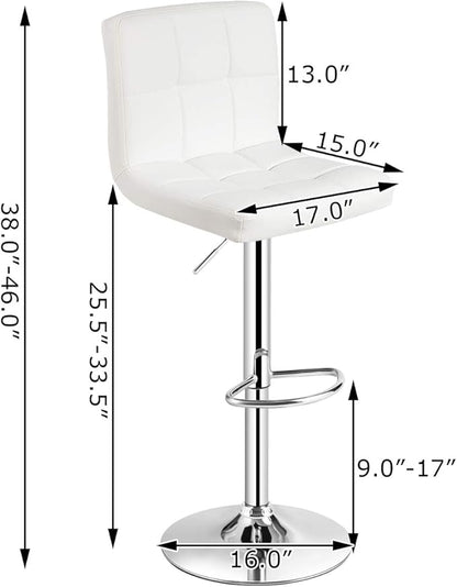COSTWAY Adjustable Bar Stools Set of 2, Modern Swivel PU Leather Bar Chair with Backrest, Soft Cushioned Seat, Footrest, Sturdy Metal Frame, Comfortable Barstools for Kitchen Island, Pub, White
