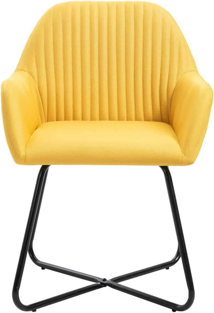 Modern Accent Dining Chairs Set of 2 Yellow Fabric Upholstered Seating with Steel Legs for Kitchen Living Room Bedroom Vanity Comfortable Furniture