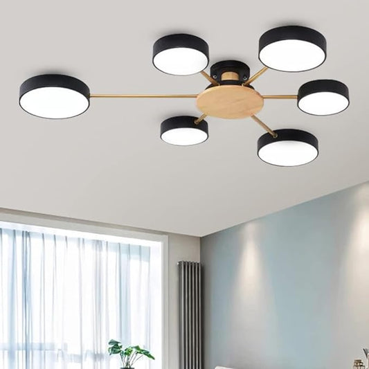 LED Ceiling Lighting 41 Inch 6-Lights Modern Ceiling Lights Flush Mount Recessed Lighting Ceiling Light 48W Adjustable Living Room Bedroom Kitchen, 3000K-6000K Temperature Available Black