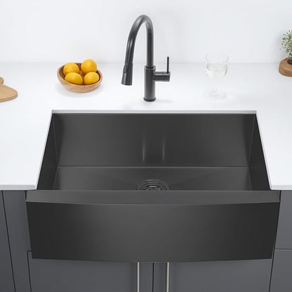 KINGO HOME Black Farmhouse Sink 33 Inch,16 Gauge Undermount Single Bowl 304 Stainless Steel Farmhouse Kitchen Sink, 9 Inch Deep Apron Front Gunmetal Black Farm Sink with drain