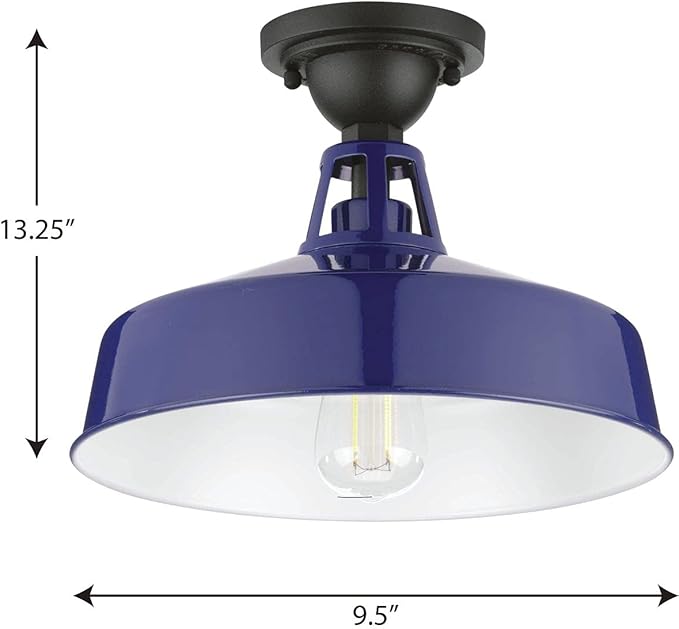 Progress Lighting Cedar Springs Collection 1-Light Farmhouse Outdoor Semi-Flush Mount Light Navy