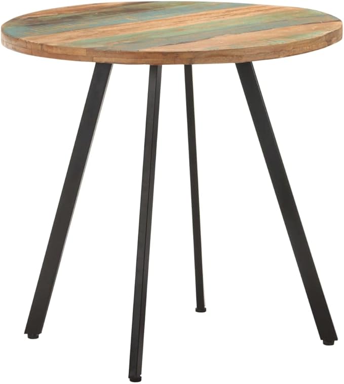 31.5" Round Dining Table for 4, Reclaimed Wood Top, Black Metal Legs, Space-Saving Kitchen Table, Weathered Finish
