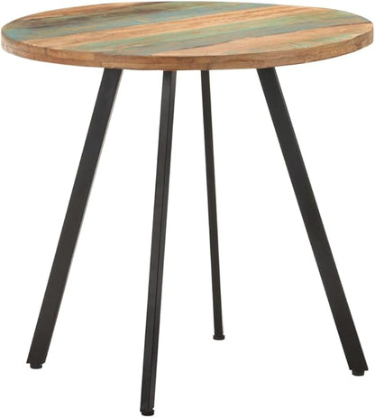 31.5" Round Dining Table for 4, Reclaimed Wood Top, Black Metal Legs, Space-Saving Kitchen Table, Weathered Finish
