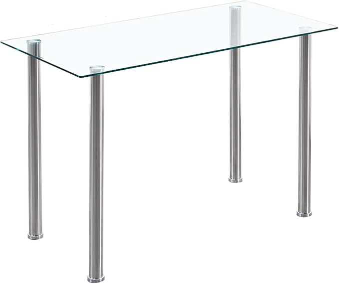 Glass Dining Table for 4-6, Modern Dining Room Table with 51.2" Clear Tempered Glass top and Chrome Silver Legs for Kitchen, Small Space