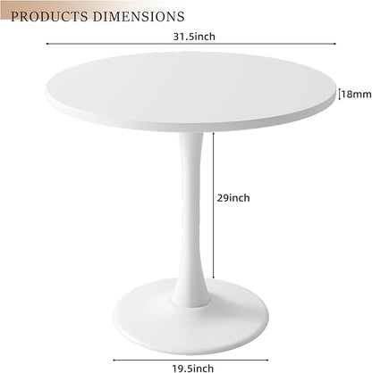 Round Dining Table 31.5" Circle Tulip Table with Wood Thickened Tabletop & Sturdy Metal Pedestal Mid Century Modern Leisure Bistro Kitchen Tables 4 People Small Places Living Room Cafe,White