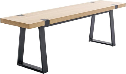 BESTANO Wooden Dining Bench 60” Industrial Table Benches, Seating Chair Rustic Indoor Benches, Mid Century Kitchen Bench with Metal Legs, Light Oak