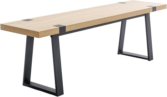 BESTANO Wooden Dining Bench 60” Industrial Table Benches, Seating Chair Rustic Indoor Benches, Mid Century Kitchen Bench with Metal Legs, Light Oak