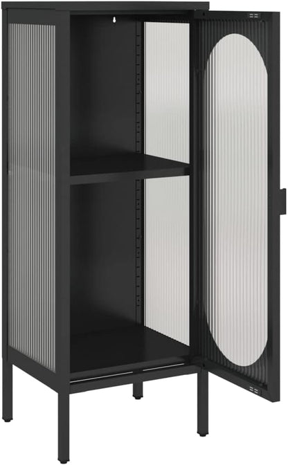 Black Powder-Coated Steel Sideboard, Fluted Glass Door, 40.2 in Tall Buffet Cabinet with Storage, Modern Living Room Furniture Kitchen Furniture