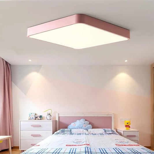 LED Ceiling Light Fixture,20 Inch Modern Square Recessed Ceiling Lights,Dimmable Light,48W Pink 3000K-6000K Close to Ceiling Lighting Flush Mount Living Room Bedroom