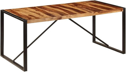 Solid Sheesham Wood Dining Table 70.9 x 35.4 Inches Rectangular Brown Kitchen Table with Black Metal Legs for Modern Dining Room and Kitchen Space