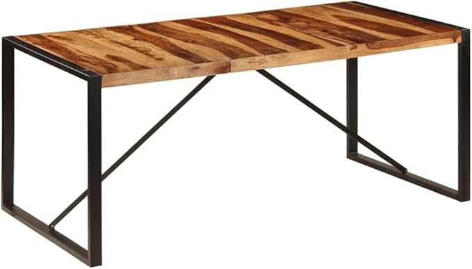 Solid Acacia Wood Dining Table, Rectangular Brown Dinner Table with Black Metal Legs, Modern Industrial Style for Kitchen & Dining Rooms, Seats