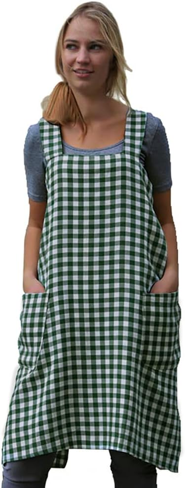 Larmliss Women's Pinafore Square Apron Baking Cooking Gardening Works Cross Back Cotton/Linen Blend Dress with 2 Pockets
