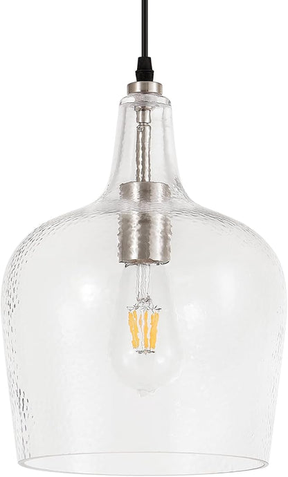 Large Hammered Glass Pendant Light Modern Brushed Nicklel 1 Light Single Dome Pendant Lighting Fixtures for Kitchen Island Dining Room Hallway, Dia 10 Inch, UL Listed