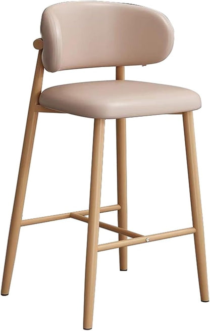 PU Leather Stools Counter Height High Back Wood Legs Kitchen Island Rustic Dining Chairs 200kg Max Load,Dark Beige-68cm