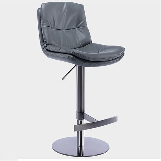 Adjustable with Back, Counter Height Kitchen Island Chair, Titanium Brushed Stainless Steel Leather Heavy Base for Coffee,Grey-Titanium Black
