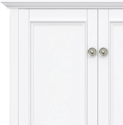 SIMPLIHOME Amherst Storage Cabinet - 66 inch Wide Solid Wood 4-Shelf Sideboard Cabinet in White, Transitional Buffet for Living Room or Dining Room with 4 Doors and Adjustable Shelves
