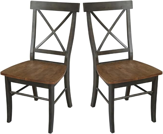 IC INTERNATIONAL CONCEPTS X-Back Chair with Solid Wood Seat - Set of 2 Chairs in Hickory/Washed Coal