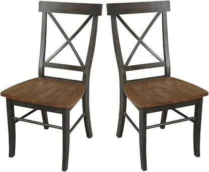 IC INTERNATIONAL CONCEPTS X-Back Chair with Solid Wood Seat - Set of 2 Chairs in Hickory/Washed Coal