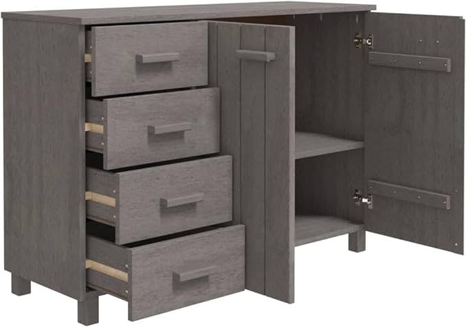 Light Grey Solid Pine Wood Sideboard, 44.5" Modern Buffet Cabinet with 2 Doors and 4 Drawers, Living Room Storage Furniture Kitchen Furnitur
