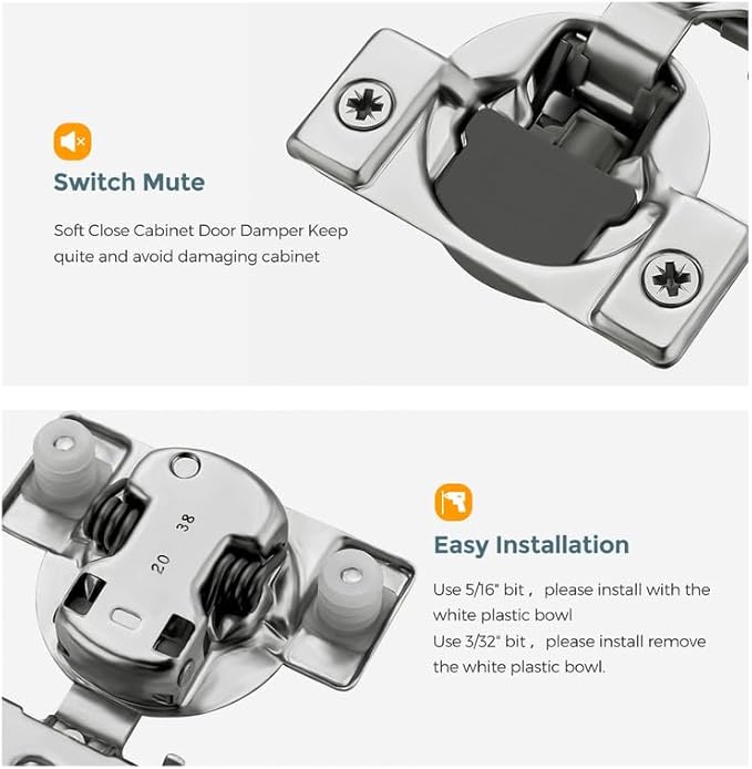 HOME EDIT 20 Pack 10 Pairs 3/4 inch Overlay Soft Close Cabinet Hinges for Kitchen, Stainless Steel Three-Way Adjustable, Concealed Self-Closing Door Hinges