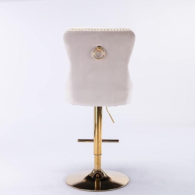 Furniture,Thick Golden Swivel Velvet Adjusatble Seat Height from 27 35 Inch, Modern Upholstered Bar Stools with Backs Comfortable Tufted for Home Pub and Kitchen Island (Beige,Set of 2)