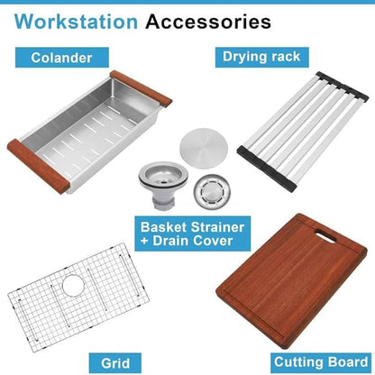 36 Inch Farmhouse Sink, 16 Gauge 304 Stainless Steel Farm Sinks, Drop In Topmount Single Bowl Workstation Sink with all Accessories, 36" x 22" x 10" Large and Deep Kitchen Sink