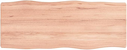 Rustic Live Edge Solid Oak Table Top 39.4x15.7x2.4 in Brown Butcher Block Style Varnished Surface for Dining, Standing Desk or Workbench in Living Room, Office, Studio