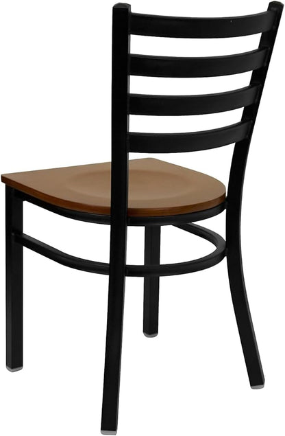 Flash Furniture HERCULES Series Black Ladder Back Metal Restaurant Chair - Cherry Wood Seat