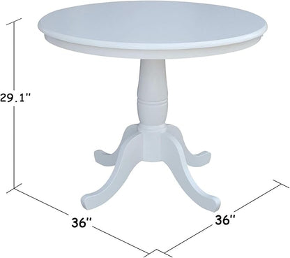 HomeStock Island Interiors 36-in Round Top Pedestal Table - 28.9-InH - White Finish, Solid Parawood, for Use with Dining Chairs, Ready to Assemble, Timeless Design for Coastal-Inspired Spaces