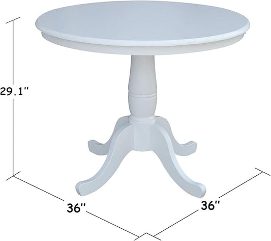 HomeStock Island Interiors 36-in Round Top Pedestal Table - 28.9-InH - White Finish, Solid Parawood, for Use with Dining Chairs, Ready to Assemble, Timeless Design for Coastal-Inspired Spaces
