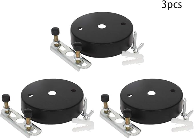Bettomshin 3Pcs Pendant Light Kits, 8x2cm/3.15x0.79"(D*H) Black Round Retro Canopy Kit Light Plate, Iron Ceiling Light Plate Cover Mounting Hardware for Hanging Chandelier Lighting Fixtures