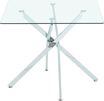 Square Glass Dining Table,Glass Dining Room Table with Metal Legs, Modern Glass Kitchen Table for Home, Kitchen, Dining Room
