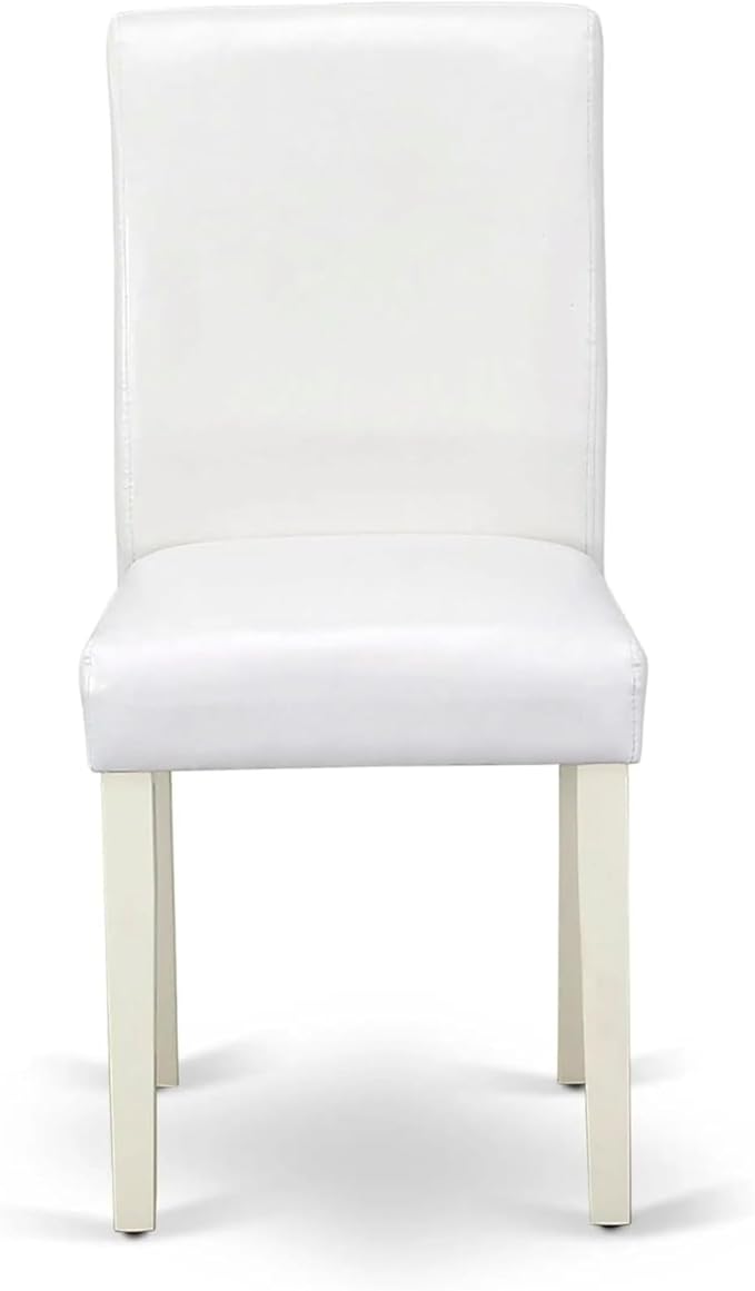 East West Furniture ABP2T64 Abbott Classic Parson Dining Chairs - White Faux Leather Upholstered Chairs, Set of 2, Linen White