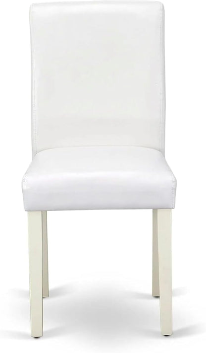 East West Furniture ABP2T64 Abbott Classic Parson Dining Chairs - White Faux Leather Upholstered Chairs, Set of 2, Linen White