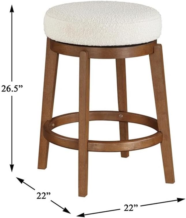Pemberly Row Boucle Upholstered Swivel Counter Height Chair, Solid Wood Frame, White, 17.5 x 17.5 x 26.5 in, Modern Design, Comfortable Kitchen Island or Bar Seating