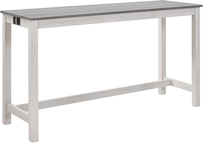 4-Piece Wooden Counter-Table Set with Power Outlet, Industrial Kitchen Dining Tables with 3 Upholstered Stools, 59 Inch Farmhouse Bar Table Chairs w/USB and Type-C Ports, White
