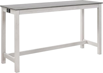 4-Piece Wooden Counter-Table Set with Power Outlet, Industrial Kitchen Dining Tables with 3 Upholstered Stools, 59 Inch Farmhouse Bar Table Chairs w/USB and Type-C Ports, White