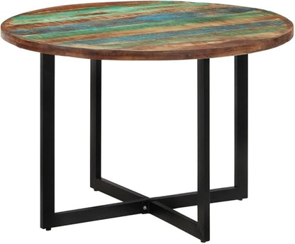 Multicolor Solid Reclaimed Wood Round Dining Table Medium Size for Small Spaces, Sleek Modern Design for Kitchen or Dining Room