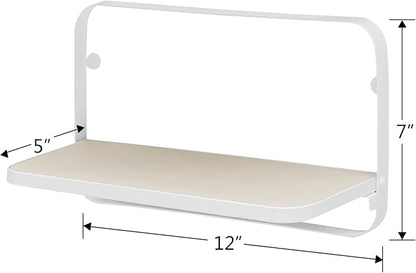 WELLAND Arlington Floating Shelves Set of 2 | Folding Display Wall Shelves | Walnut Grain Wooden Board & Metal Frame | 12" W x 5" D x 7" H | White (Upgraded)
