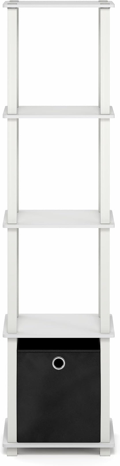 Furinno Turn-N-Tube Book Shelf, 5-Tier Square Open Frame Display Shelf, Corner Storage Shelves with Storage Bin, Shelving Unit, for Organization, Living Room, Garage, Home Office, White