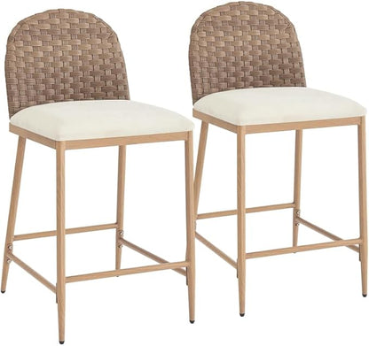 Farmhouse Barstools with Rattan Backrest for Kitchen Island Counter Seating