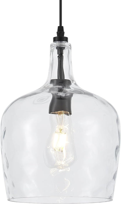 10” Large Stone-Hammered Glass Pendant Light Modern Matte Black 1 Light Single Dome Pendant Lighting Fixtures for Kitchen Island Dining Room Hallway, UL Listed