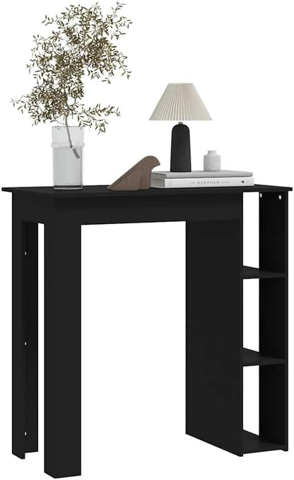 Modern Bar Table with Storage Shelves, 40.2 Inch Rectangular High Top Pub Table for Dining Room, Kitchen, Living Room, Matte Black Engineered Wood