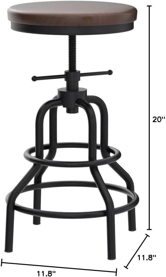 LOKKHAN Vintage Industrial Bar Stool - Rustic Swivel - Round Wood Metal - Kitchen Counter Height Adjustable - Pipe Stool - Cast Steel - 20-27 Inch (Set of 2)