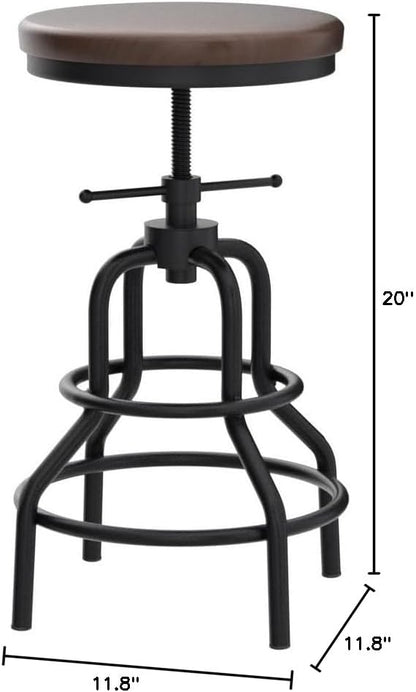 LOKKHAN Vintage Industrial Bar Stool - Rustic Swivel - Round Wood Metal - Kitchen Counter Height Adjustable - Pipe Stool - Cast Steel - 20-27 Inch (Set of 2)