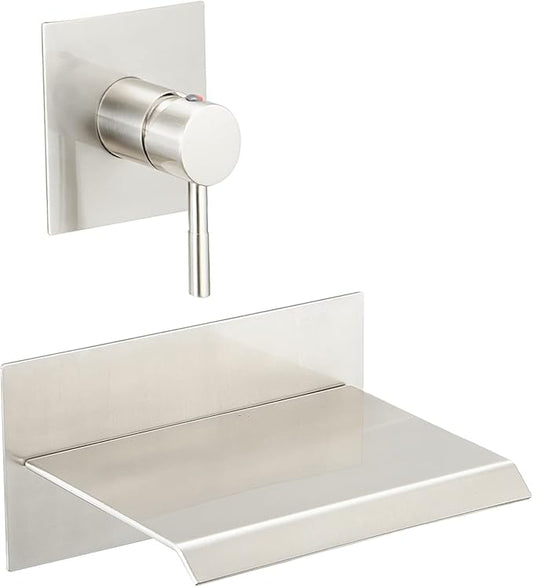 BWE Bathtub Faucet Brushed Nickel Waterfall Bathtub Faucet Wall Mounted Tub Spout Bathroom Tub Filler One Handle Shower Kit Rough-in Valve