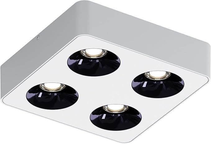 JAYMP Square Modern LED Ceiling Spotlight 3000K Dimmable White Surface Mount Focus Down Light for Living Room Hallway Laundry Room (White, Quadruple Lamp)