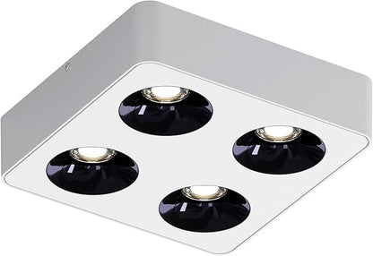 JAYMP Square Modern LED Ceiling Spotlight 3000K Dimmable White Surface Mount Focus Down Light for Living Room Hallway Laundry Room (White, Quadruple Lamp)