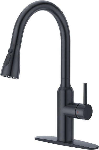 CREA Black Kitchen Faucet, Pull Down Kitchen Faucets with Sprayer 3 Modes, Uitility Laundry Faucets Single Hole Bar Sink Faucet 360° Swivel High Arc Stainless Steel RV Faucet, Matte Black